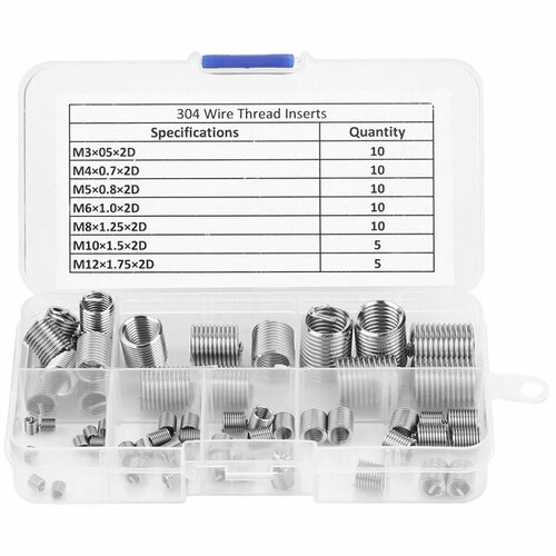 фотография Набор резьбовых вставок для ремонта резьбы M3-M12, 60 предметов, купить онлайн за 670 рубл